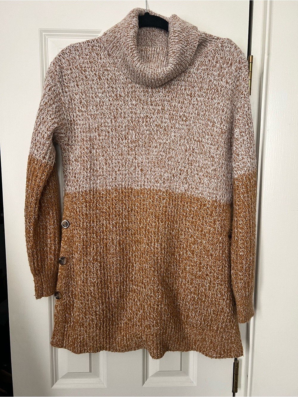 Turtleneck Colorblock Knit Sweater Dress - Brown/Cream